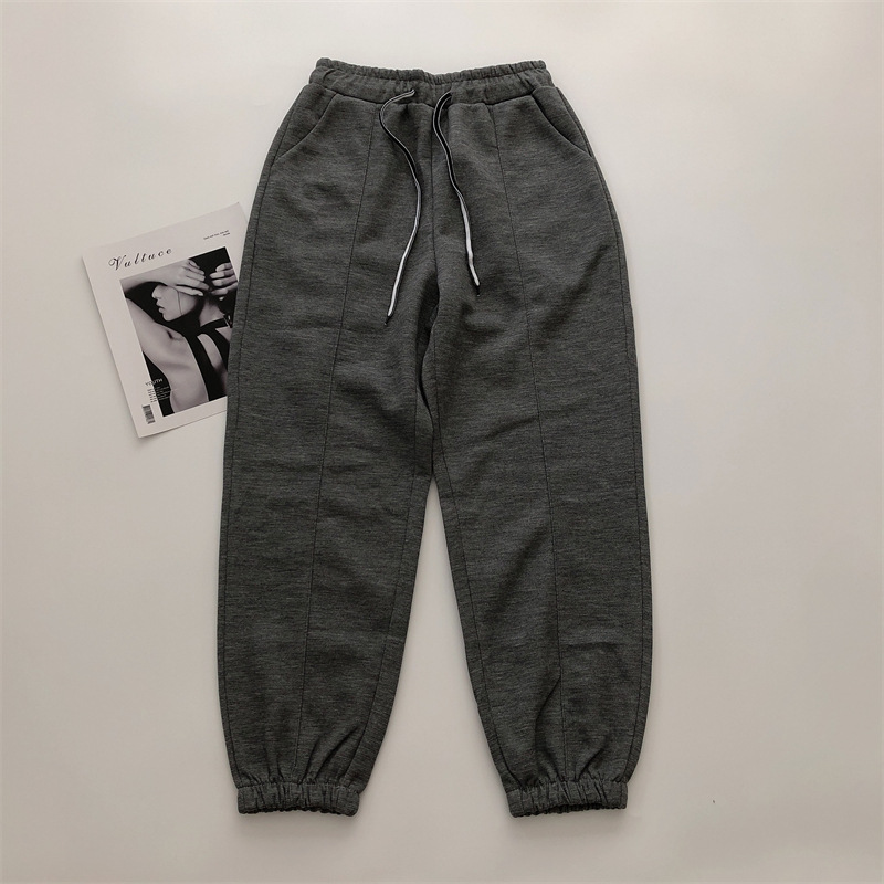 白色珠地棉休闲运动裤女2022韩版显瘦高腰学生九分小个子束脚卫裤