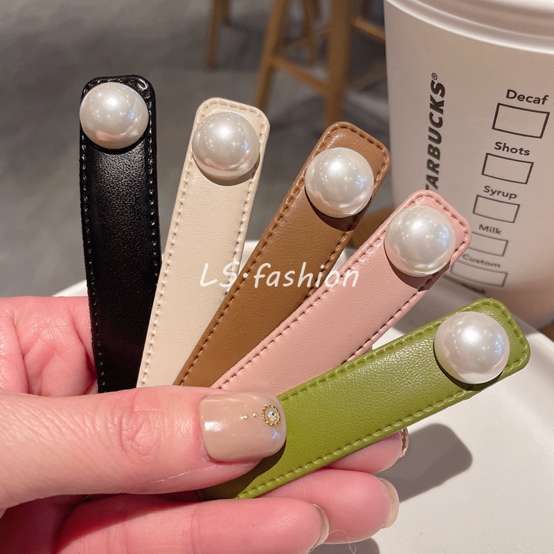 Simple Leather Small Hairclip Spring Pearl Bang Clip Forehead Cropped Hair Clip Female Hairpin BB Clip New Hair Accessories