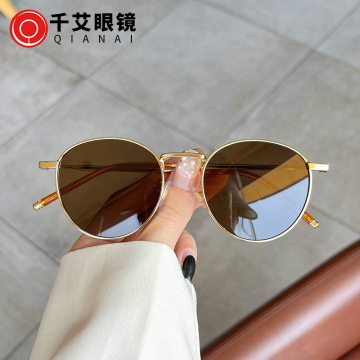 千艾复古圆框墨镜女网红金属边小框太阳镜韩版新款时尚遮阳眼镜男