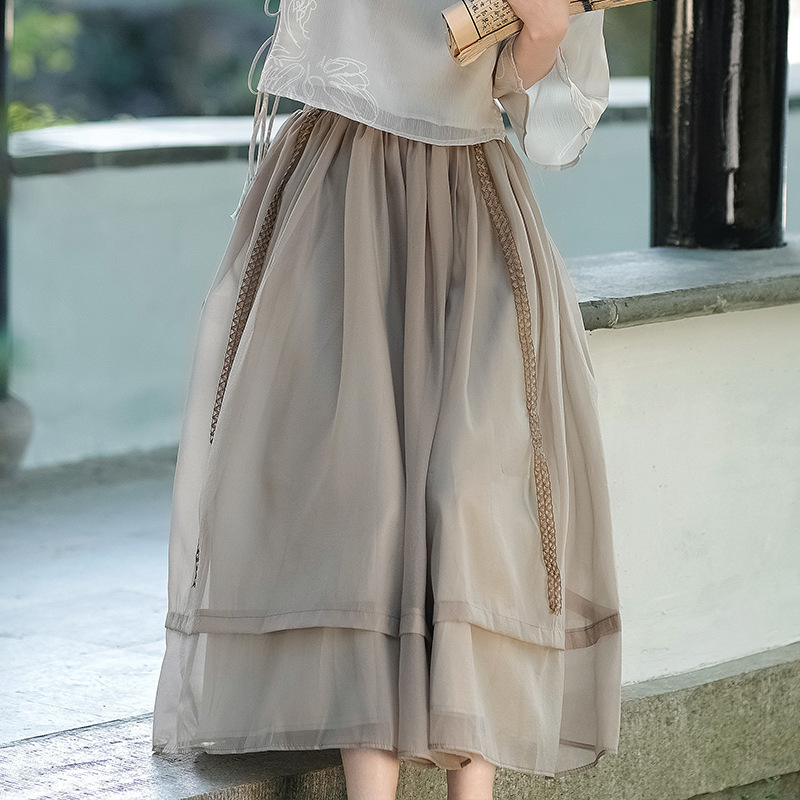 Original New Green Rose New Chinese Style Zen Tea Gown Fairy Girl Cheongsam Two-Piece Skirt Improved Hanfu Summer