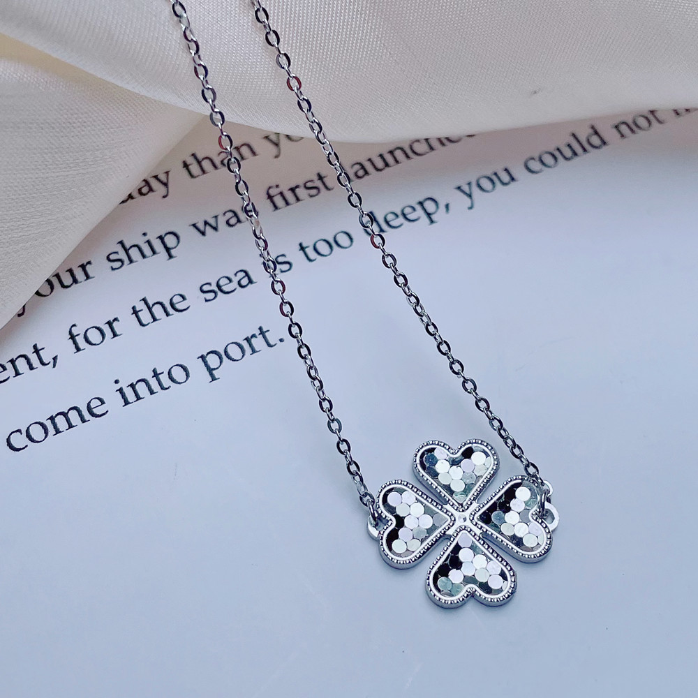 925银四叶草项链女通体纯银饰品颈链爱心轻奢小众锁骨链礼物批发
