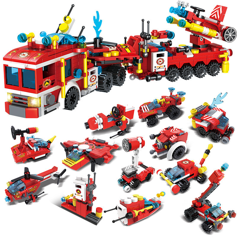 Compatible with Lego City Fire Truck 25-Change Puzzle Assembled Building Blocks Boys Toys Large Gift Box Wholesale