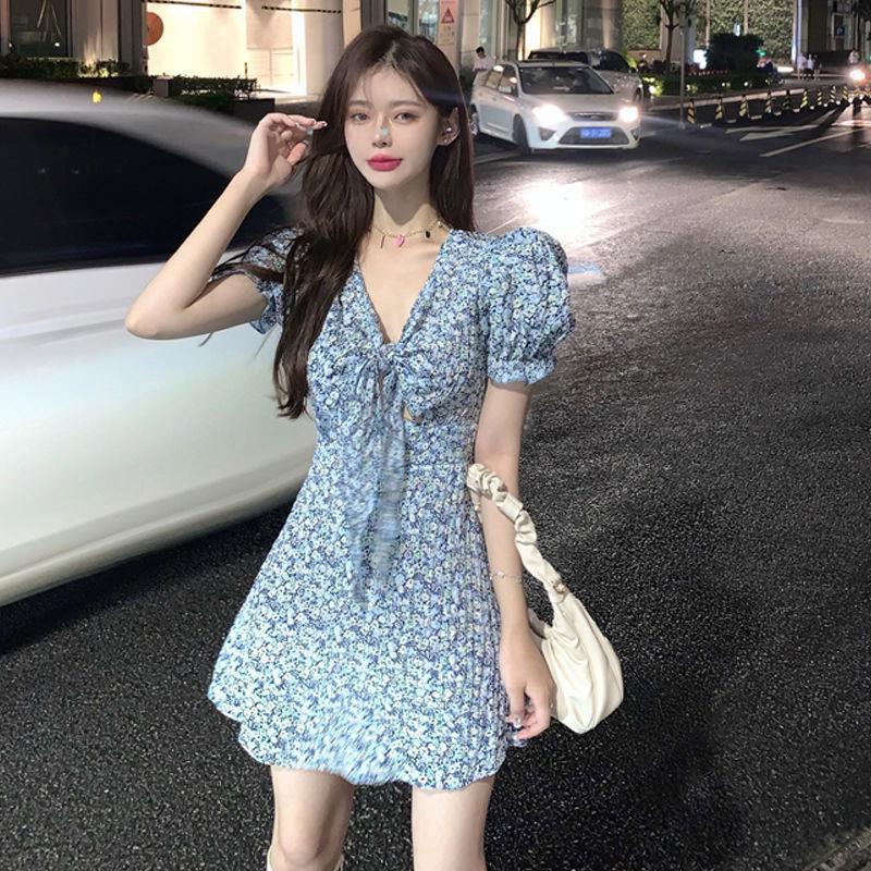 ebay欧洲站女装吊带款深v领印花连衣裙开叉不规则长裙ins博主同款吊带