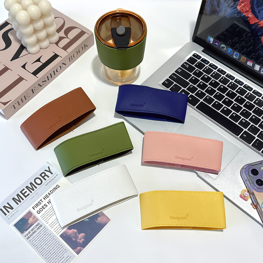 跨境pu水杯套 竹节玻璃吸管杯通用保护套 高颜值加厚隔热防滑杯套