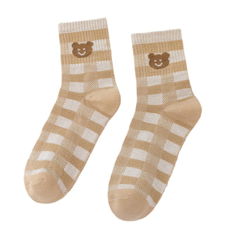 Coffee Color Socks for Women Spring/Summer Ins Trendy Tube Socks Cute Bear Japanese Girl Stockings Women's Sports Students' Socks