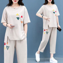 跨境妈妈装夏款休闲服两件套大码宽松女装运动休闲套装显瘦潮批发