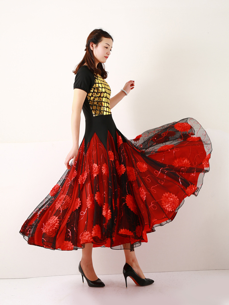 摩登舞裙演出服裙交谊舞连衣裙华尔兹大摆裙双人跳裙