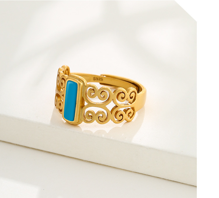 s925银男女戒指空托马鞍托手工镶绿松石蜜蜡复古简约戒托男女戒托