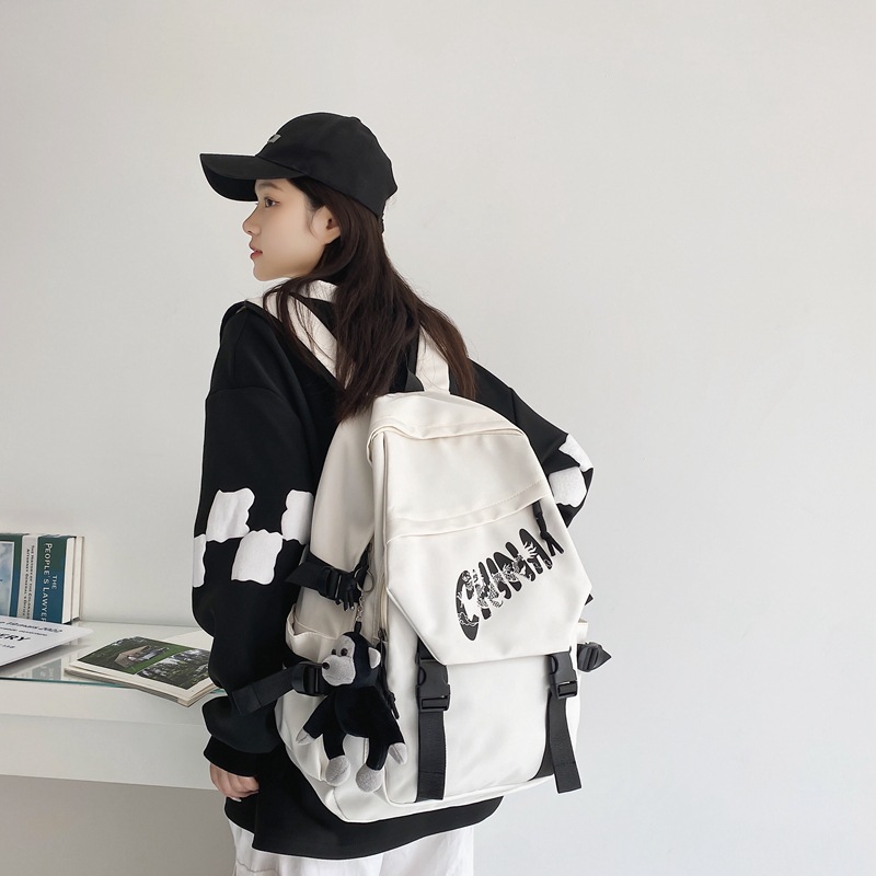 2022 New Backpack Women's Large Capacity Fashion Men's and Women's Travel Backpack Korean Style Fashion Letters Printing School Bag