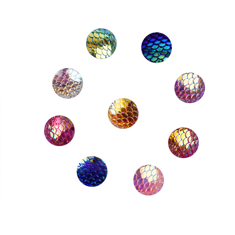 Resin Drill round Fish Scale Vug Smooth Plated AB Colorful Crystals Snake Pattern DIY Ornament Accessories