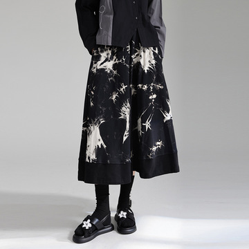 中创日臻美拉德穿搭扎染做旧日系秋冬半身裙 a字大摆松紧腰裙子女