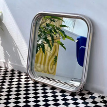 北欧简约浴室镜化妆镜网红不锈钢桌面梳妆台镜绿色方形挂墙式镜子