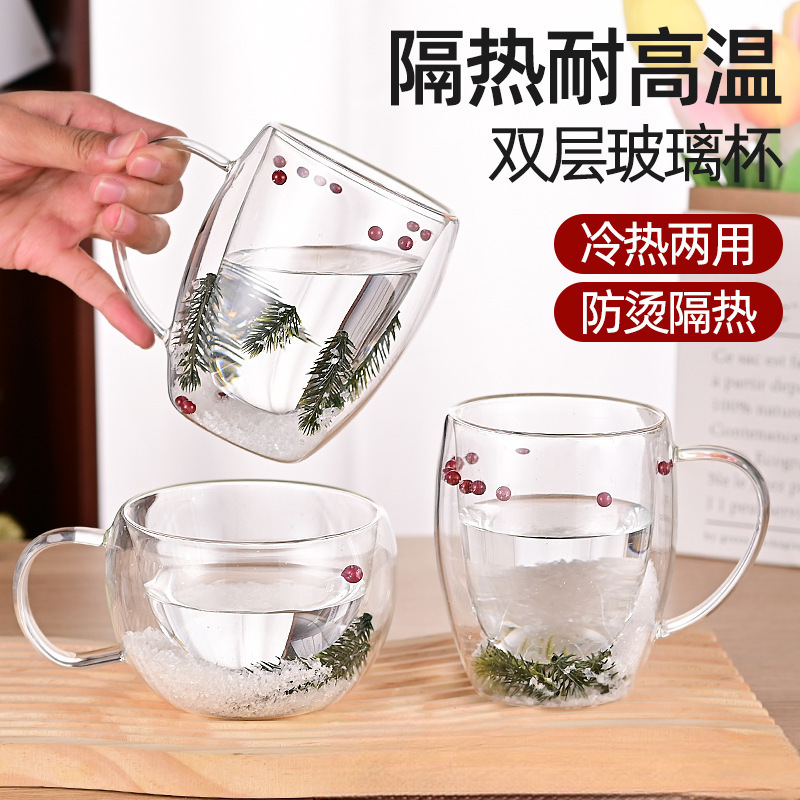 Dried Flower Double-Layer Cup Real Flower Cup Heat Insulation Double Wall Water Bottle Creative New Customer Good-looking Household Glass Internet Celebrity Cup