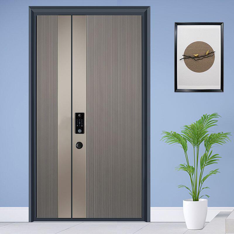 城市小非标定制现代轻奢入户门精雕铸铝门装甲门对开大门子母卡门