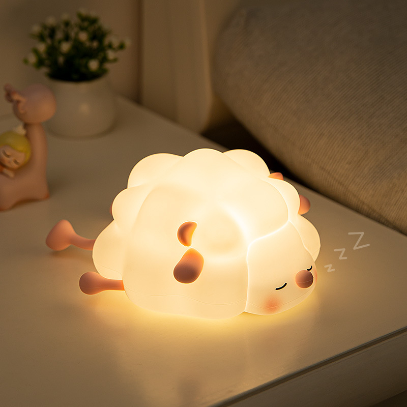 Little Sheep Night Light Cute Desktop Light Doll Decoration Bedroom Cartoon Sleeping Sheep Silicone Pat Light Hand Gift