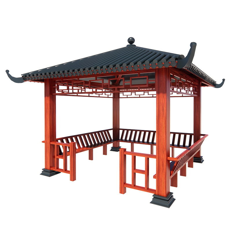 领格 仿木纹铝合金四角遮阳亭 林园观赏复古琉璃瓦八角凉亭宝顶