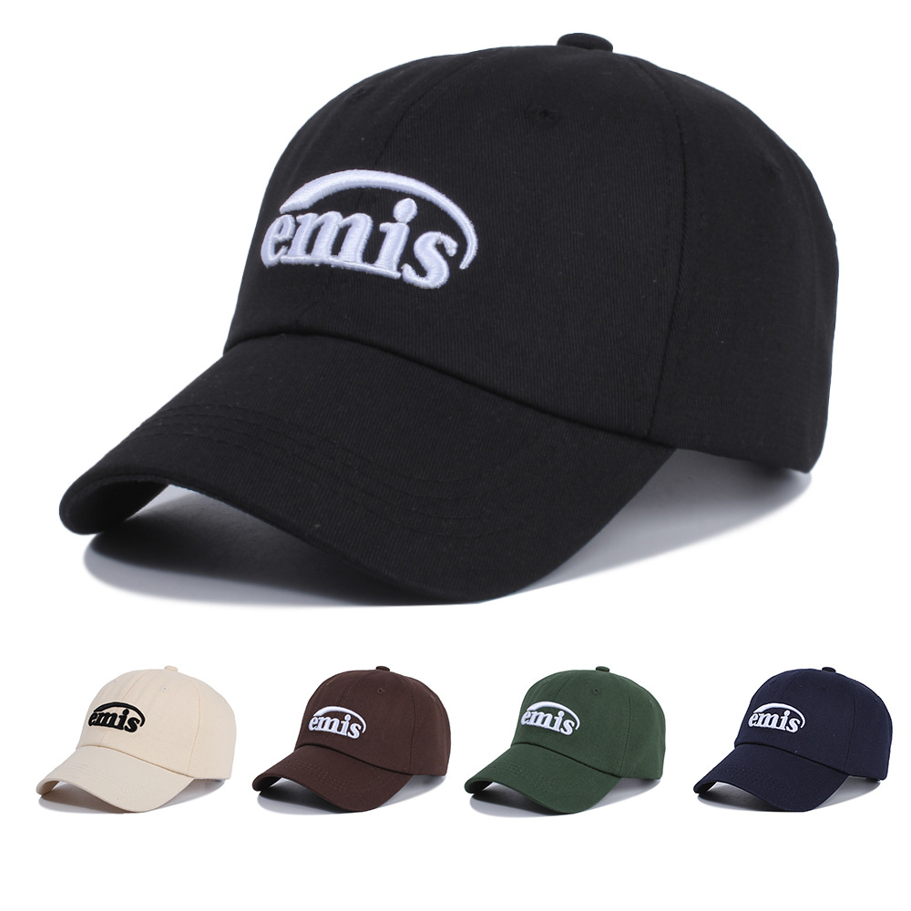emis字母前后刺绣棒球帽纯棉简约遮阳防晒鸭舌帽男款新款帽子女士
