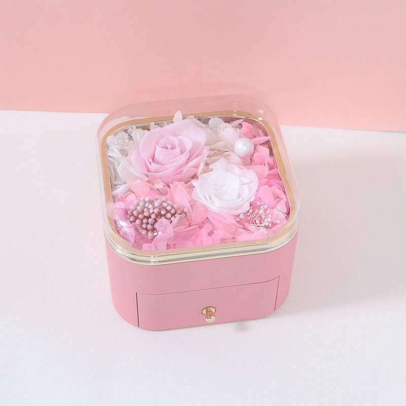 Creative New Rose Jewelry Gift Box Preserved Fresh Flower Drawer Earring Ring Necklace Box Spray Paint Jewelry Box