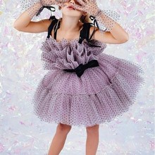 儿童纱裙公主裙蓬松洋气儿童吊带纱裙舞台表演主持裙新款紫色裙