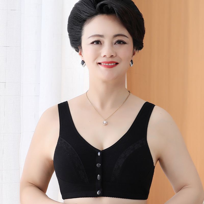 Middle-Aged and Elderly Front Button Underwear Female Mother without Steel Ring Vest Bra Anti-SAG Push up plus-Sized plus Size Bra