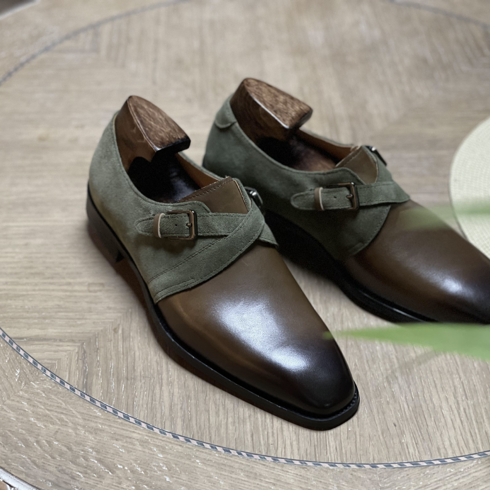 意大利真皮男士商务正装皮鞋潮流憎侣鞋牛皮搭扣孟克鞋绅士手工鞋