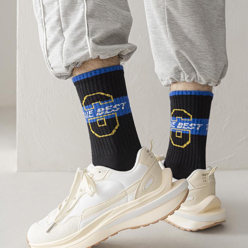 Socks Male and Female Trendy Brand Tube Socks High-Top European and American Street Ins Hip-Hop Fashion Sports Style with Letters Skateboard Long Socks