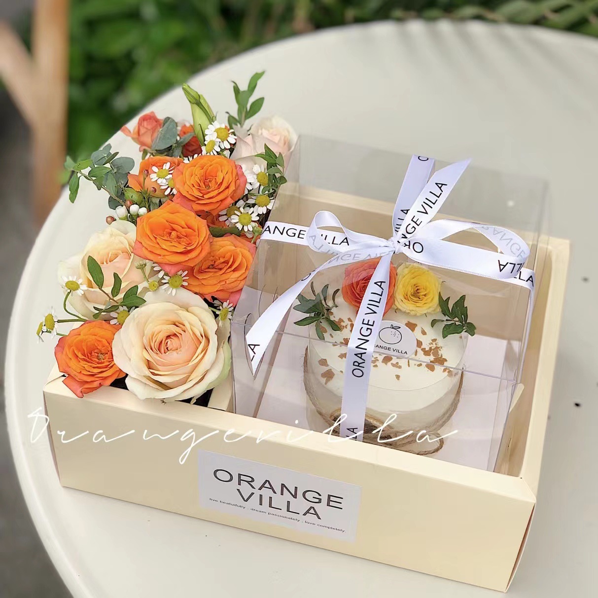 网红情人节鲜花蛋糕一体盒4寸手提透明盒节日蛋糕盒烘焙包装礼盒