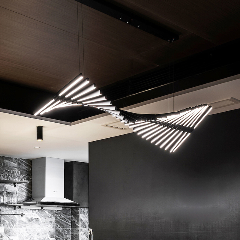 北欧设计师餐厅客厅鱼骨吊灯餐饮样板间别墅办公室会议桌长条灯具