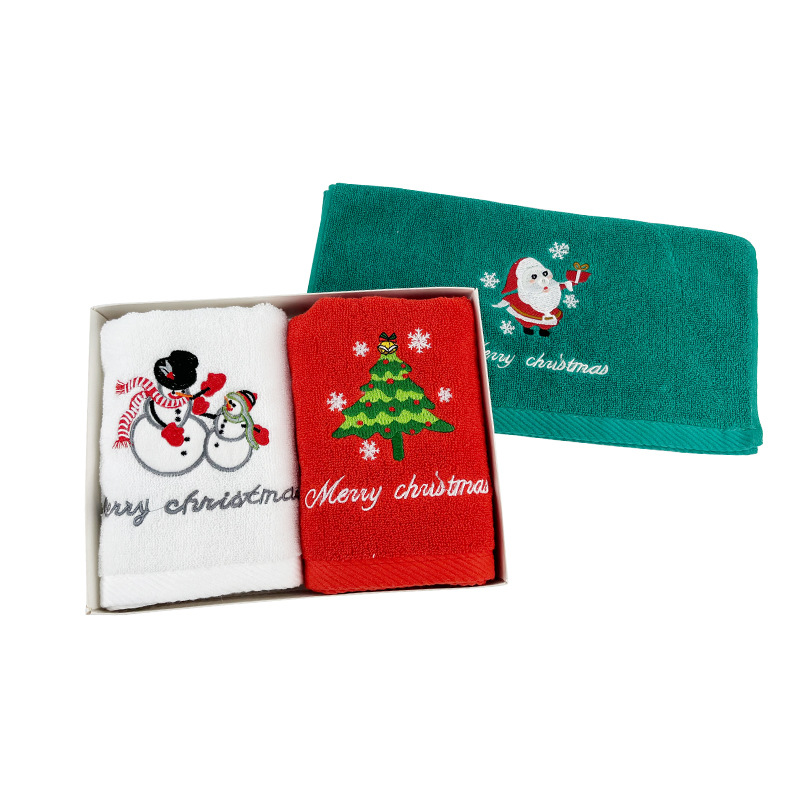 Cotton Christmas Towel Wholesale Foreign Trade Gift Embroidery Towel Custom Absorbent Cross-Border Christmas Bathroom Hand Towel