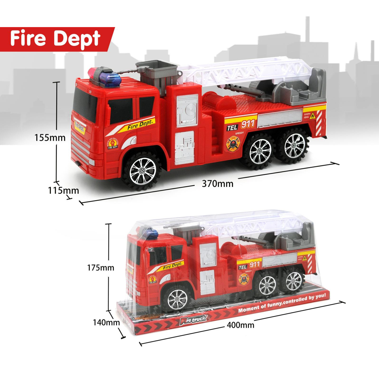 跨境亚马逊热销儿童仿大号真惯性消防救援车云梯车模型男孩玩具