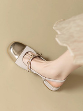 法式玛丽珍包头凉鞋女2024夏季新款小香风拼色后空珍珠平底单鞋子
