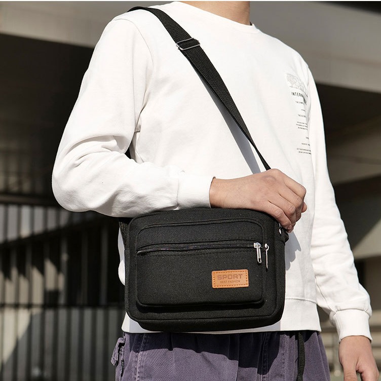 Multi-Tier Business Bag Wallet Canvas Crossbody Women's Bag Shoulder Bag Messenger Bag Casual Bag Men's Small Square Bag