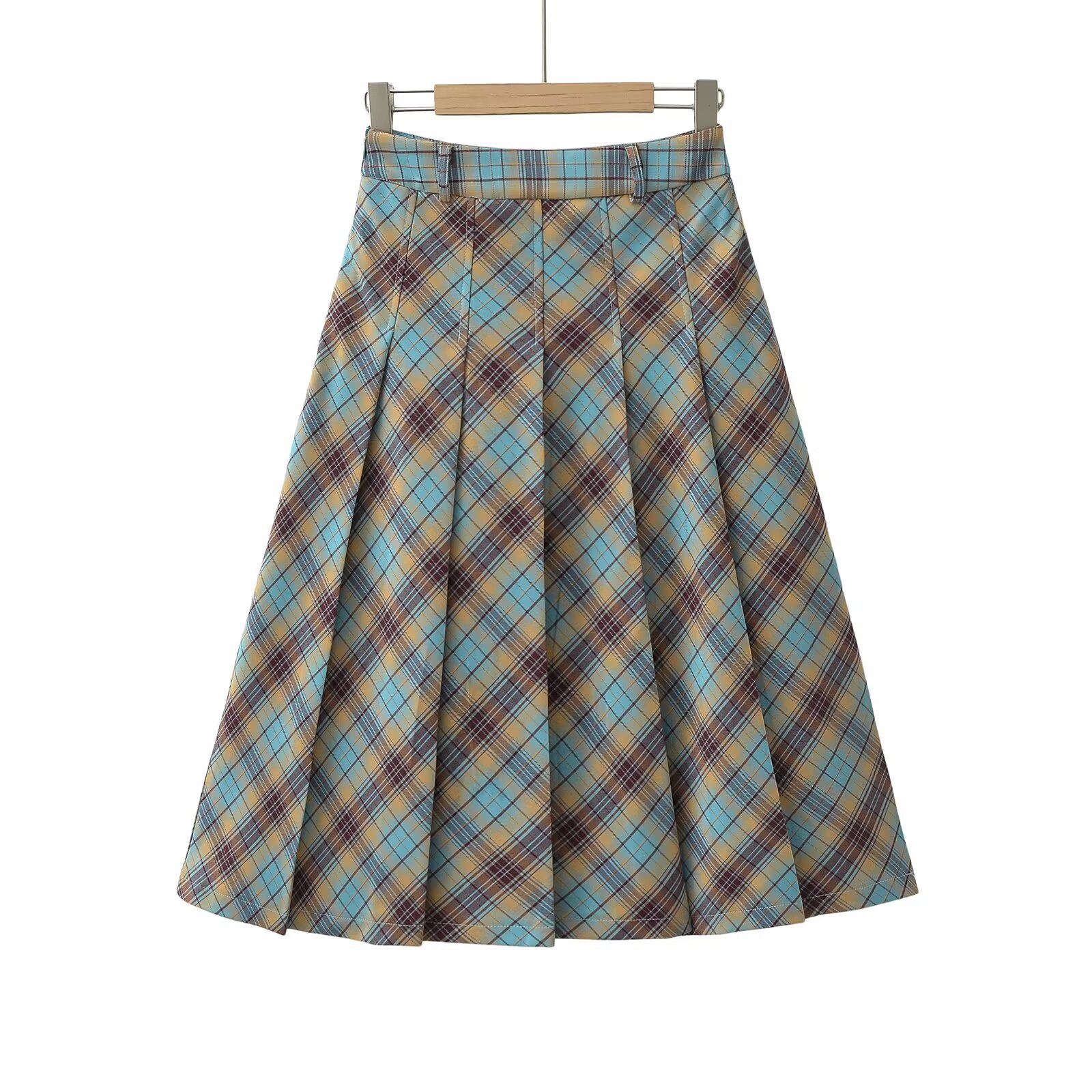 春季新款欧美女装高腰格子百褶裙半身裙长裙s12692-阿里巴巴