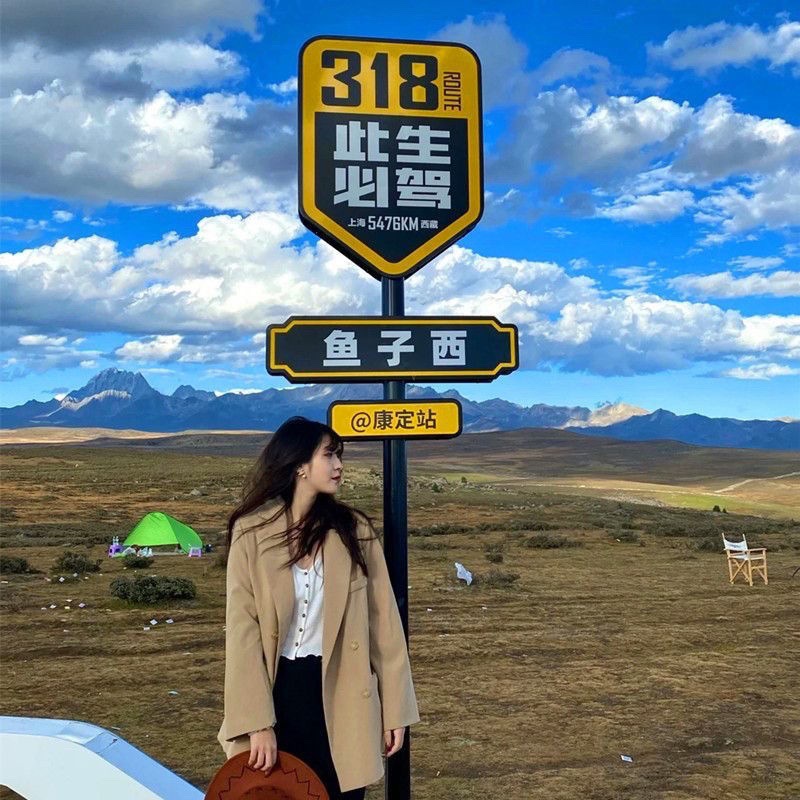 新款g318线路标路名牌交通指路牌景区标识牌网红打卡指示牌导向牌-阿