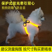 狗狗牵引绳背心式LED发光胸背泰迪链子夏天夜光小型犬发光牵引绳