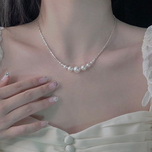 925纯银斯洛克珍珠碎银项链女气质小众ins风轻奢百搭锁骨链银饰品