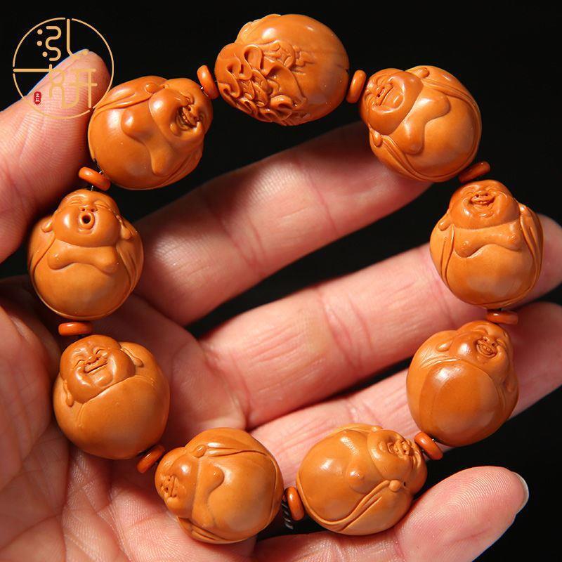 1铁头核橄榄核雕刻手串包衣弥勒核雕文玩八宝弥勒佛手链男女士