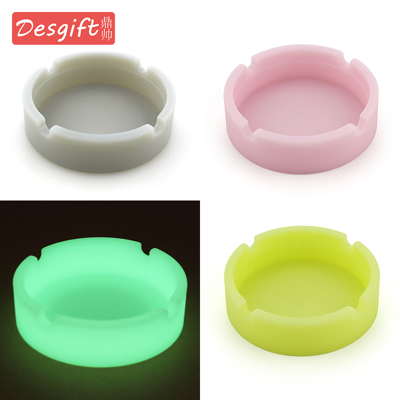 luminous silicone ashtray luminous round ashtray new fluorescent ashtray convenient cigarette case drop-resistant creative cigarette set