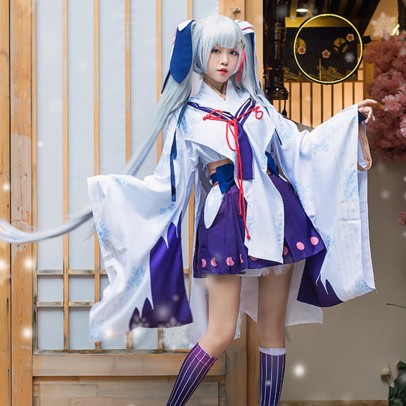 洛衣妃2018雪初音cos服vocaloid miku雪巫女和服cosplay服装女