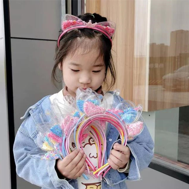 Cyber Celebrity Style Quicksand Headband Children's Cat Ear Headband Crown Princess Little Girl Cute Headband Hairpin Hair Ornaments