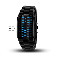 现货批发二进制升级版时尚熔岩电子手表 3D创意LED手表 双竖排表