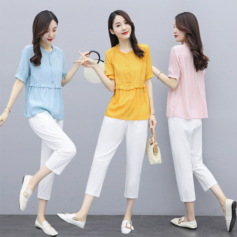 棉麻套装女2022年夏装新款气质夏天时尚洋气休闲亚麻两件套女装