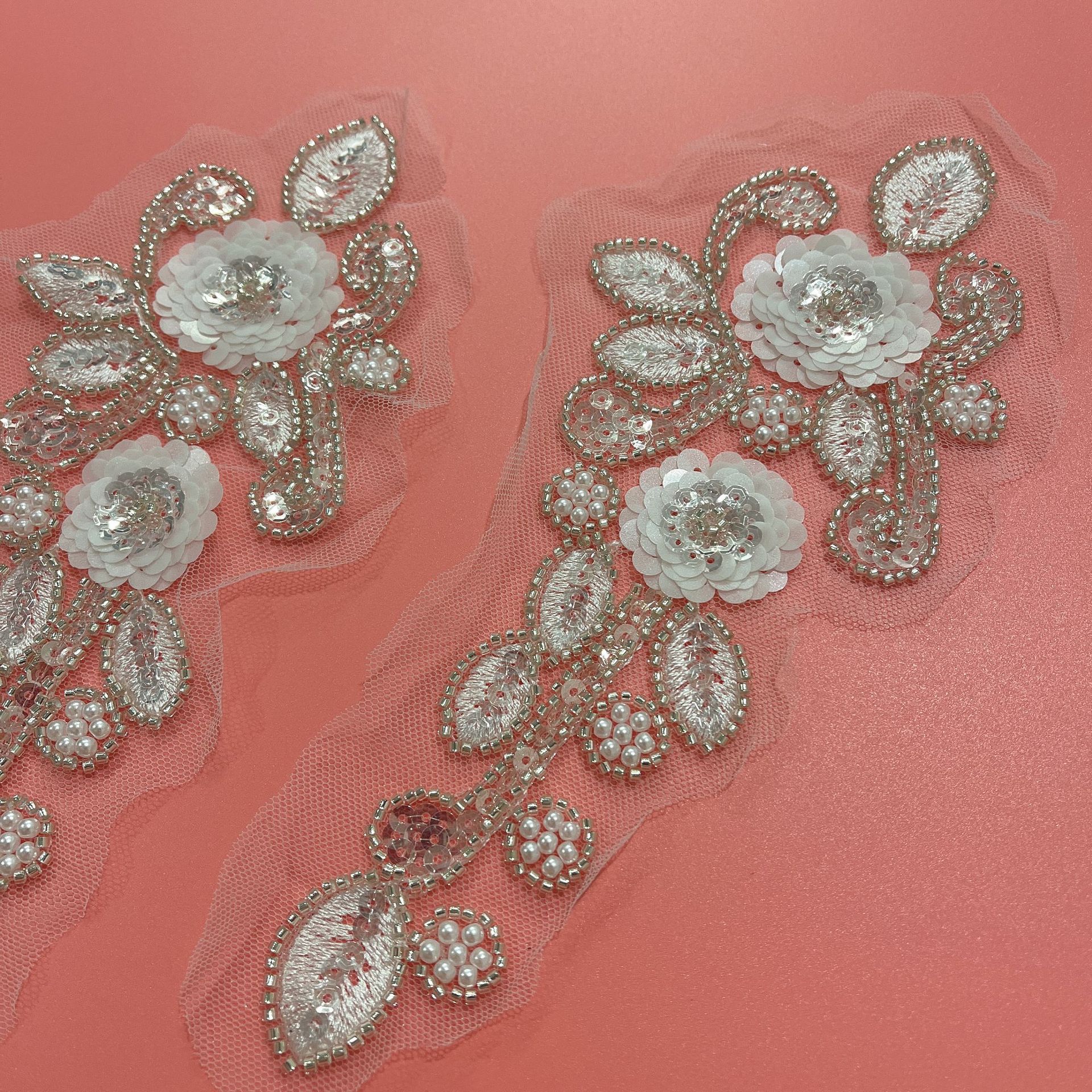 珠绣花朵立体绣花亮片贴花女装花边辅料帽子礼服diy