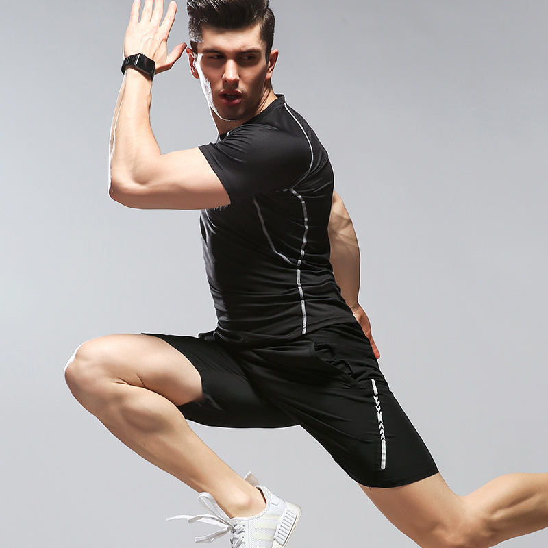 新款健身服套装男跑步运动紧身衣吸汗训练服篮球晨跑夏季两件套男
