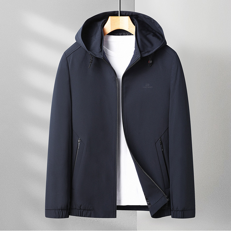 春装新款中老年男士夹克连帽外套休闲茄克衫男装春秋爸爸装上衣服