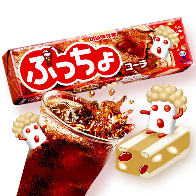 日本进口 uha悠哈味觉糖普超碳酸味可乐蜜桃什锦软糖休闲零食50g