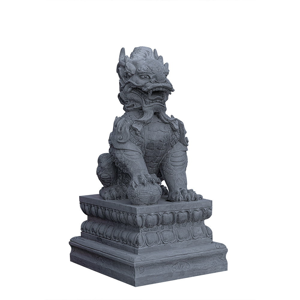 石雕动物门口一对石头麒麟庭院客厅家用天然青石镇宅麒麟狮子摆件