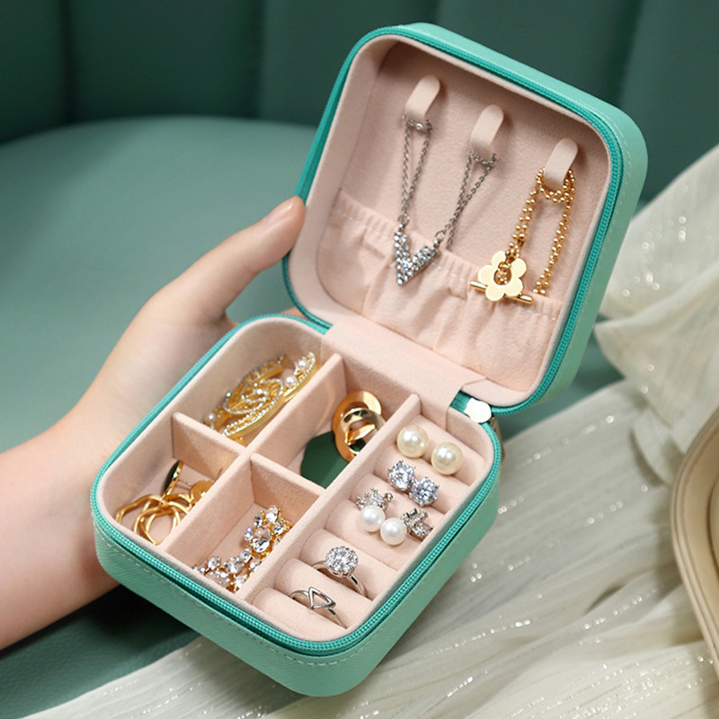 caserge simple and portable jewelry box korean ring stud earrings storage box zipper flip easy to carry small jewelry box