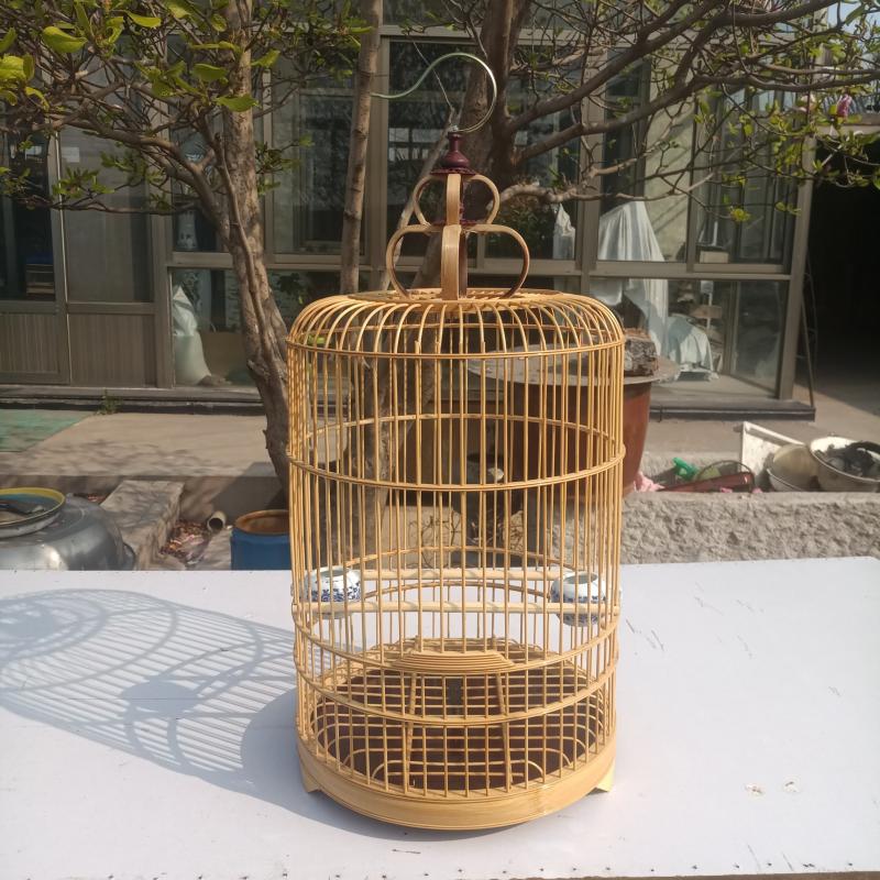竹笼 上漆防腐 玉鸟圆笼 麻料颠颏芙蓉黄雀竹制鸟笼批发带配件