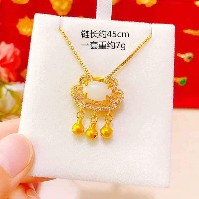 黄铜镀金镶宝石如意锁吊坠 时尚女士镶钻宫廷锁婚庆首饰厂家直供